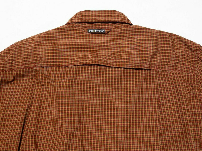 ExOfficio Shirt Medium Snap-Front Vented Fishing Outdoor Hiking Orange Plaid Men