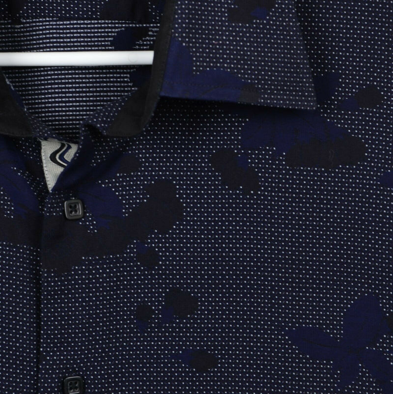 Visconti Uomo Men's XL Flip Cuff Floral Polka Dot Navy Blue Black Designer Shirt