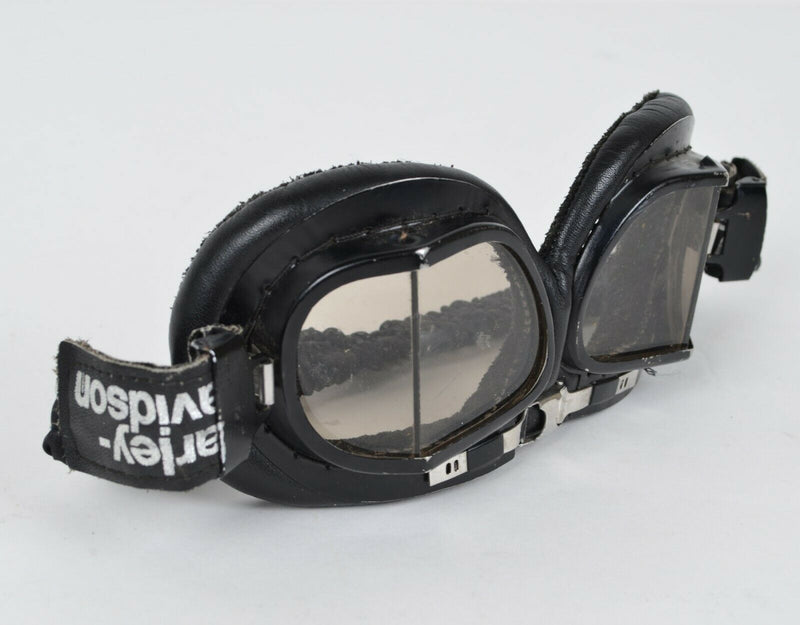 Vtg Harley-Davidson Goggles Elastic Strap Metal Hinges Black Biker Motorcycle