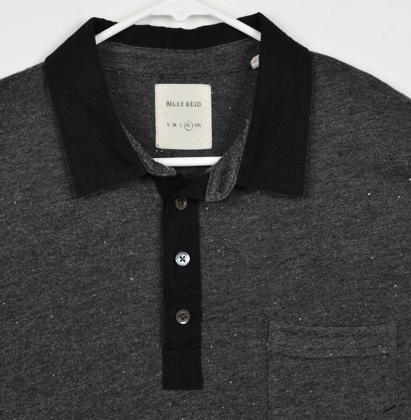 Billy Reid Men's Sz XL Gray Polyester Cotton Blend Long Sleeve Pocket Polo Shirt