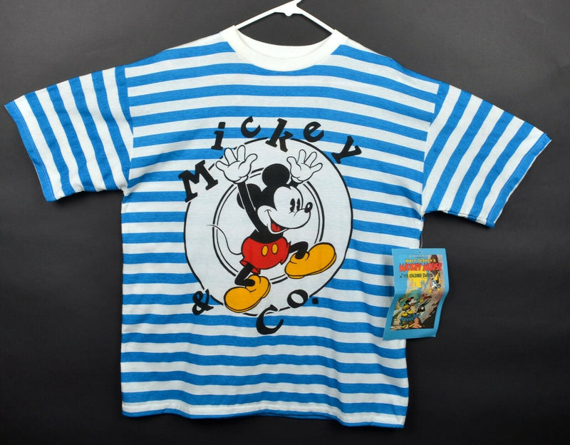 Vintage 90s Disney Men's XL Mickey & Co. Blue White Striped Mickey Mouse Shirt