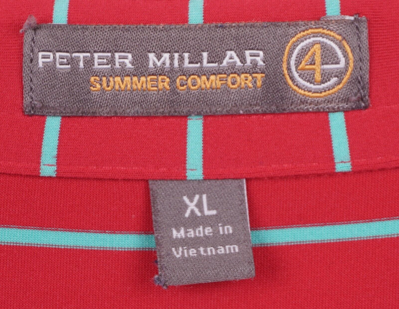 Peter Millar Men's Sz XL Summer Comfort Red Striped Performance Polo Golf Shirt