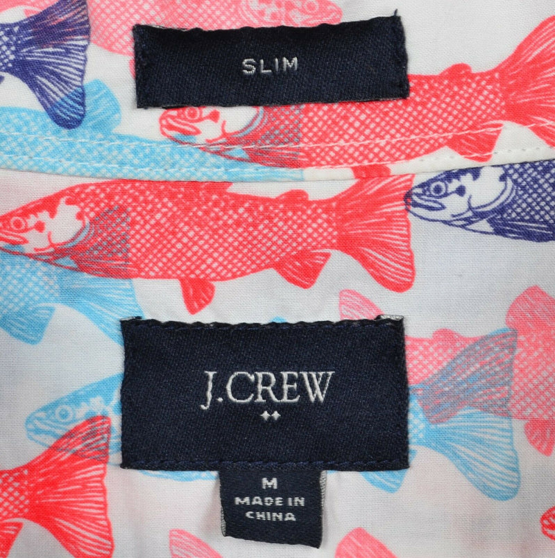 J. Crew Men's Medium Slim Fish Trout Pattern Pink Blue Button-Down Shirt