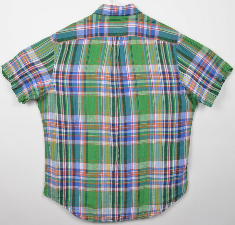 Polo Ralph Lauren Men's Large 100% Linen Green Colorful Plaid Button-Down Shirt