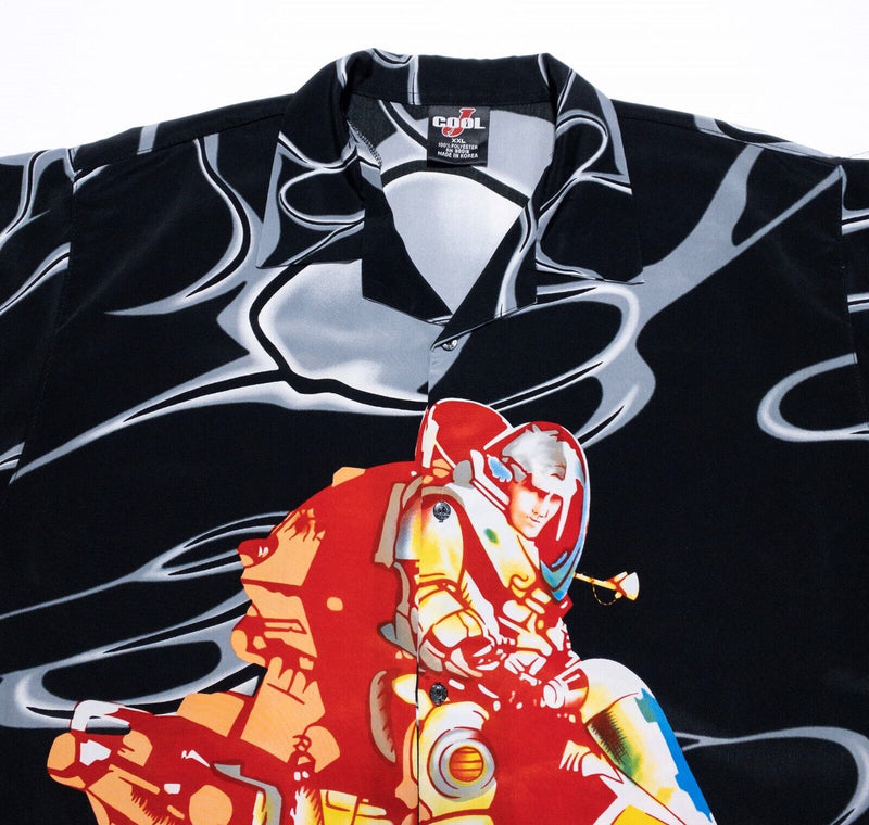 Cool J Camp Shirt 2XL Men's Vintage 90s Y2K Polyester Samurai Graphic Print