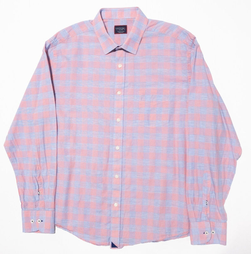 UNTUCKit Linen Shirt Men's XL Peach Pink Blue Check Long Sleeve Button-Front