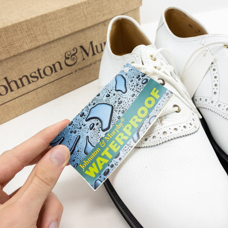 Johnston & Murphy Golf Shoes 9.5 Men's Leather White Waterproof Spike New