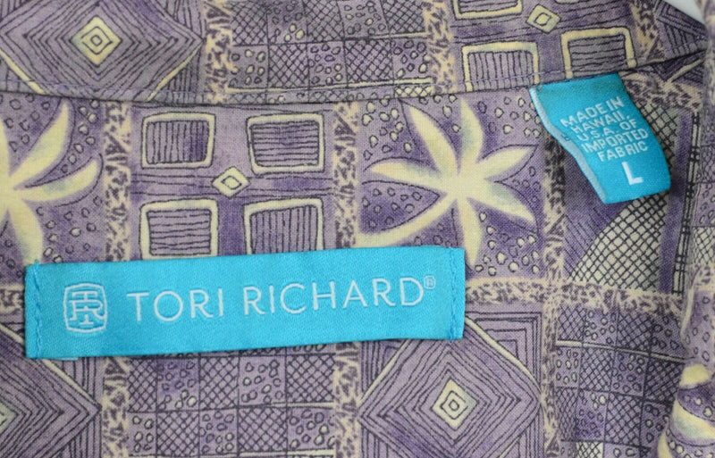 Tori Richard Men's Sz Large Purple Geometric Cotton Lawn DAMAGED Hawaiian Shirt