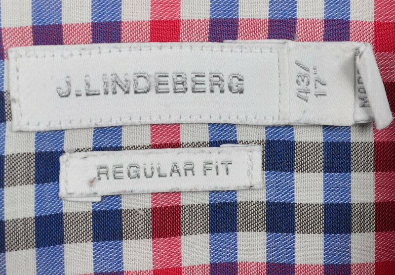 J.Lindeberg Men's 17/43cm Regular Fit Navy Blue Red Check Button-Front Shirt
