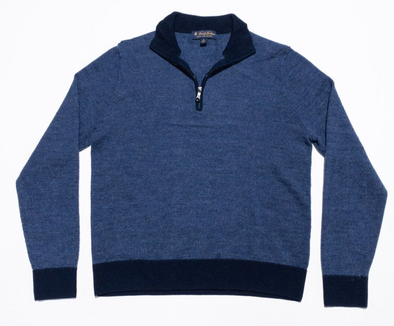 Brooks Brother Sweater Men's Medium Merino Wool 1/4 Zip Pullover Blue Knit