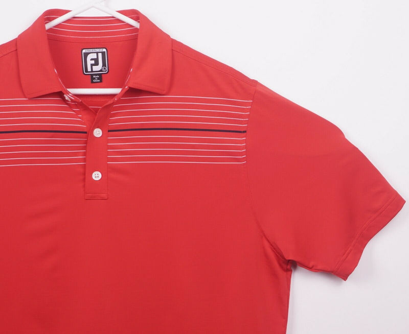 FootJoy Men's Large Athletic Fit Red Striped Wicking FJ Golf Polo Shirt