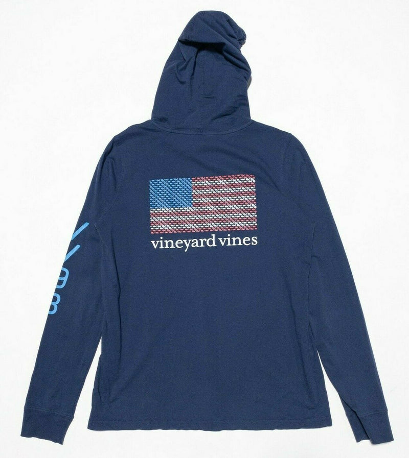 Vineyard Vines Lightweight Hoodie T-Shirt USA Flag Whale Preppy Blue Men's Small