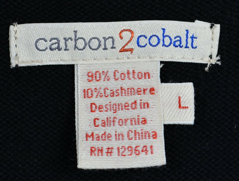 Carbon 2 Cobalt Men's Large Cotton Cashmere Black Gray Henley Pullover Sweater