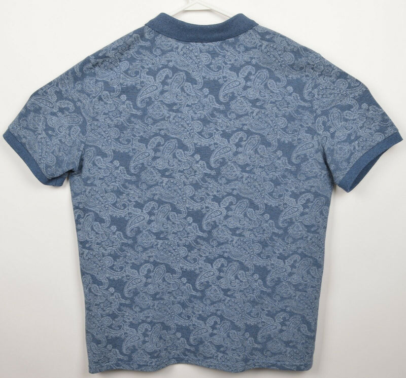 Stone Rose Men's 5 (XL) Paisley Floral Blue Short Sleeve Designer Polo Shirt