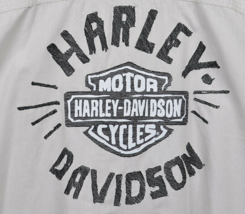 Harley-Davidson Men's 3XL Snap-Front Skull Logo Beige Biker Rocker Woven Shirt