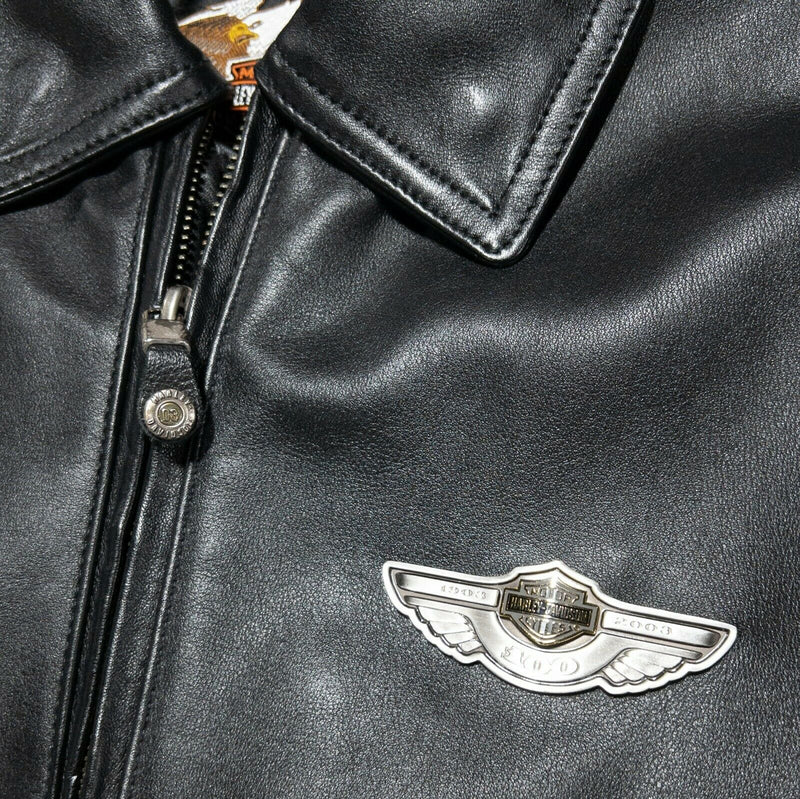 Harley-Davidson Men's Medium 100th Anniversary Black Leather Bomber Biker Jacket