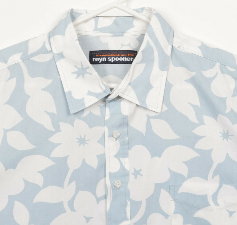 Reyn Spooner Men's 2XL Blue White Floral Button-Front Hawaiian Aloha Camp Shirt
