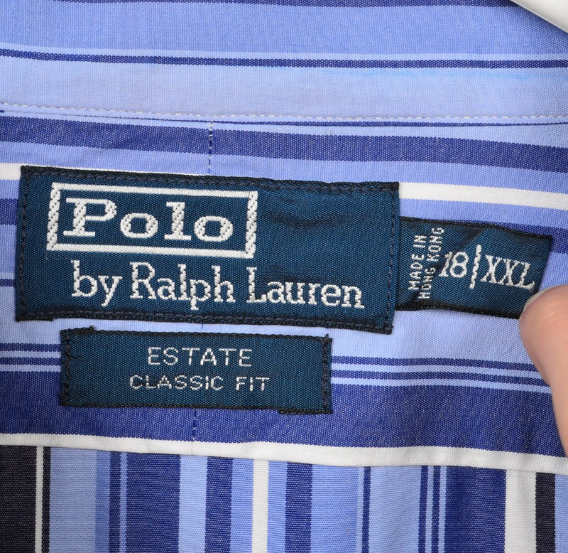 Polo Ralph Lauren Men's 18 (2XL) Classic Fit Estate Blue Striped Dress Shirt