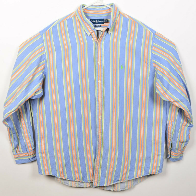 Polo Ralph Lauren Men's XL Classic Fit Linen Blend Blue Orange Striped Shirt