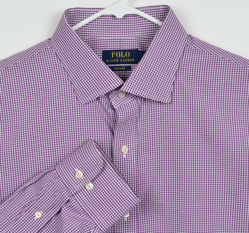 Polo Ralph Lauren Men's 18 36/37 Easy Care Purple Gingham Check Dress Shirt