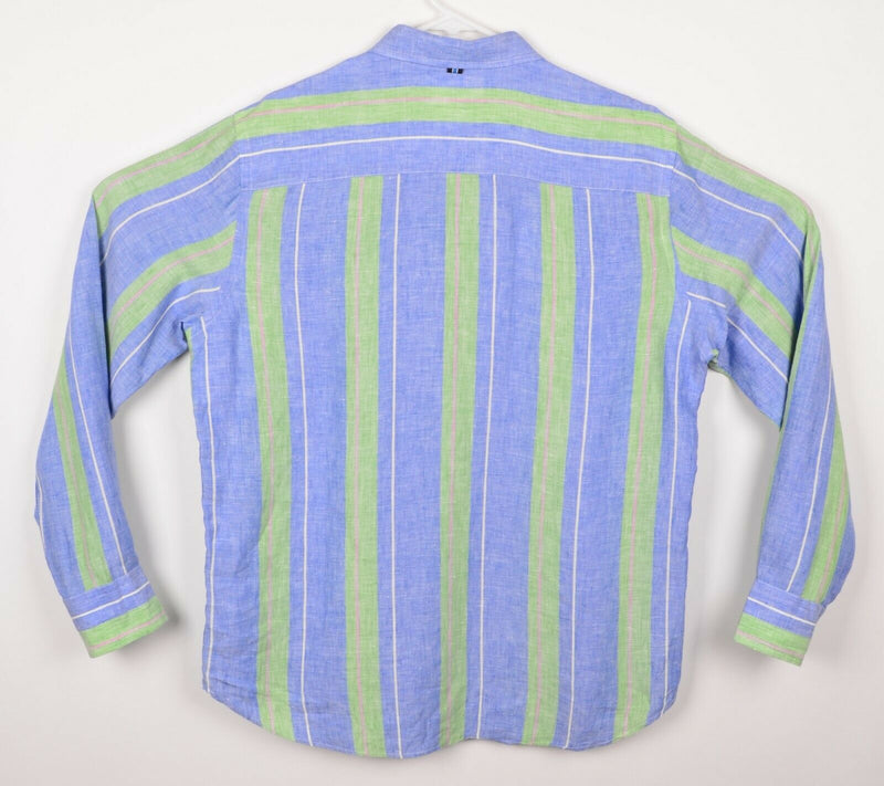 Faconnable Azur Men's Sz Small 100% Linen Blue Green Striped Club Shirt