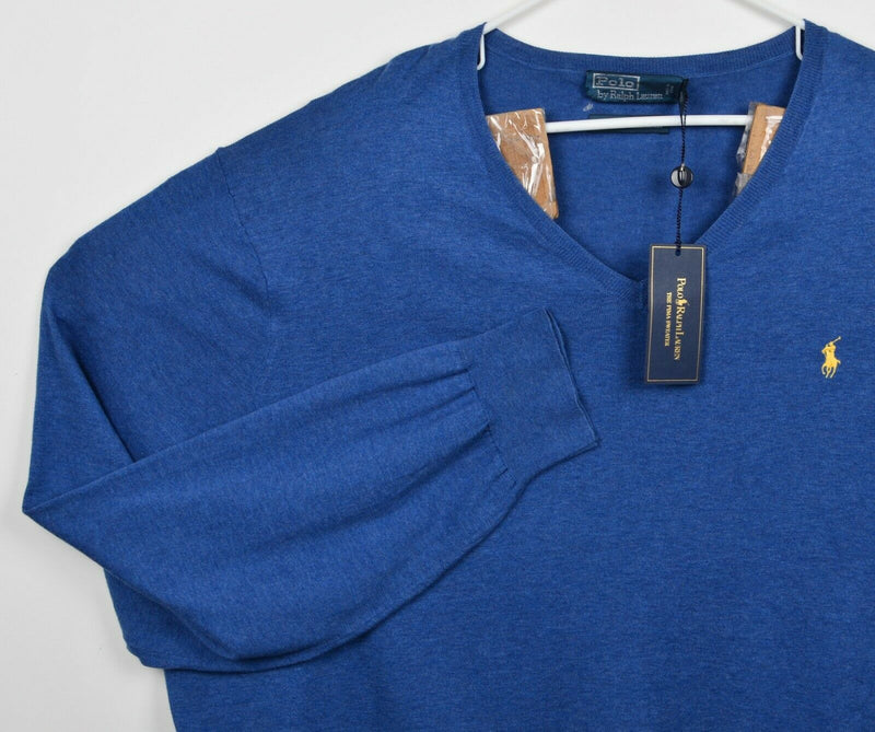 Polo Ralph Lauren Men's 4XB Big Blue V-Neck Pima Cotton Pullover Sweater