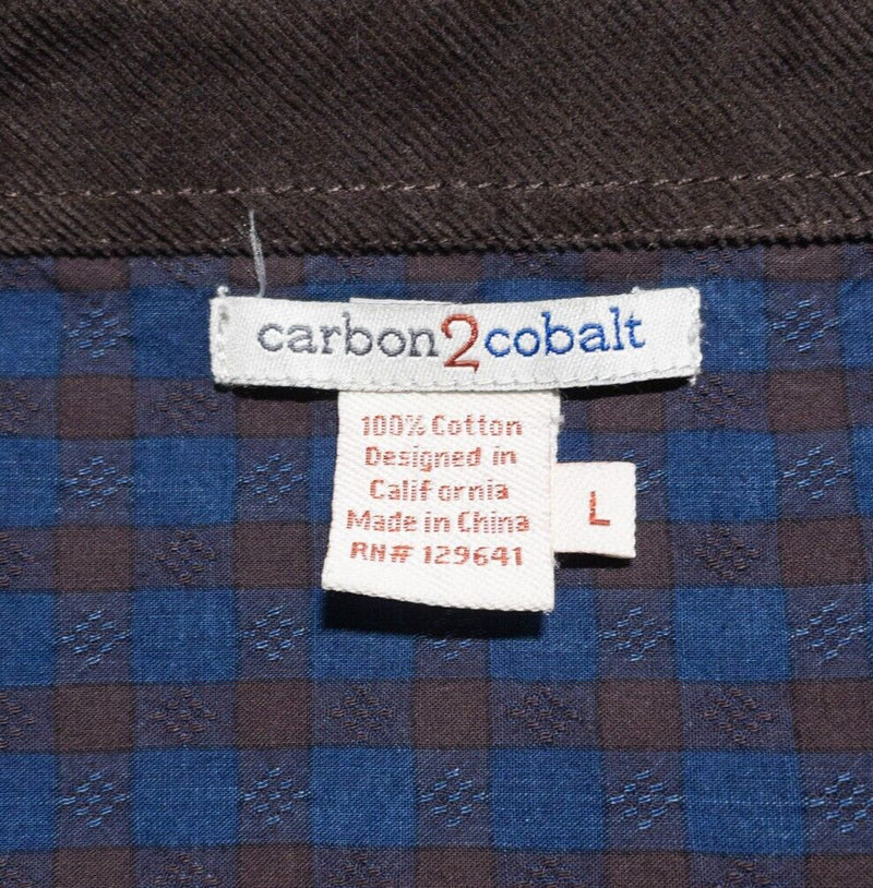 Carbon 2 Cobalt Shirt Men's Large Blue Check Corduroy Accent Long Sleeve Button