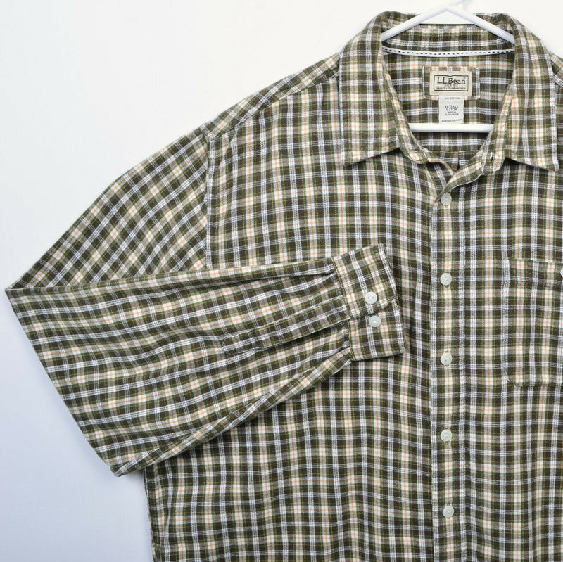 L.L. Bean Men's XLT (XL Tall) Flannel Green Plaid Long Sleeve Button-Front Shirt