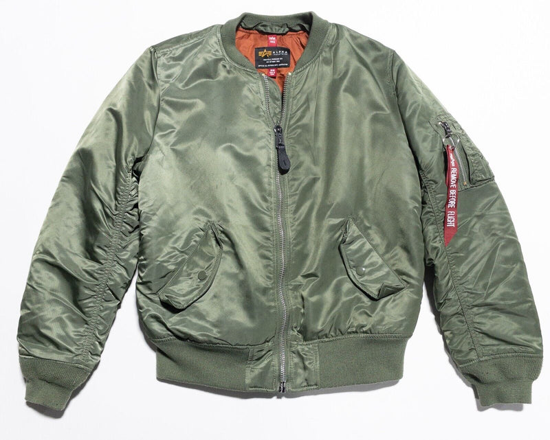 Alpha Industries Bomber Jacket Men's Medium MA-1 USAF Flight Style Green Zip