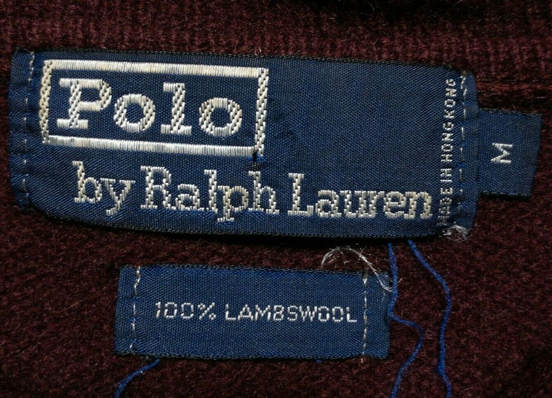 Polo Ralph Lauren Men's Medium 100% Lambswool Maroon Red Collared Sweater