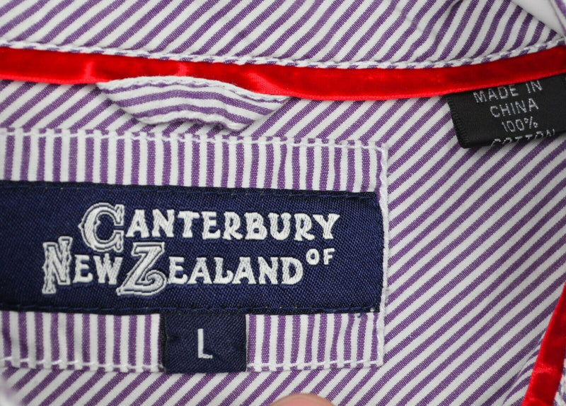 Canterbury New Zealand Men's Sz Large Purple Striped Button-Down Shirt