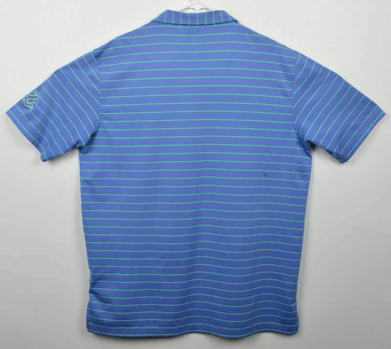 Peter Millar Men Large Summer Comfort Blue Green Stripe Golf Shirt Milwaukee CC