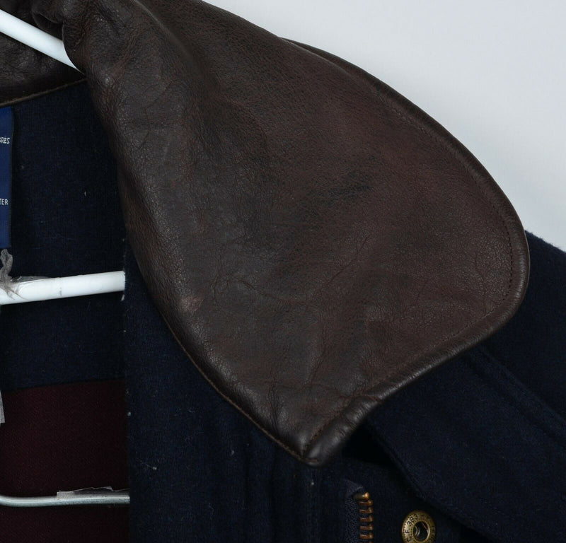 Vintage GANT Men's Large Wool Leather Navy Blue "Wool Park Avenue" Heavy Jacket