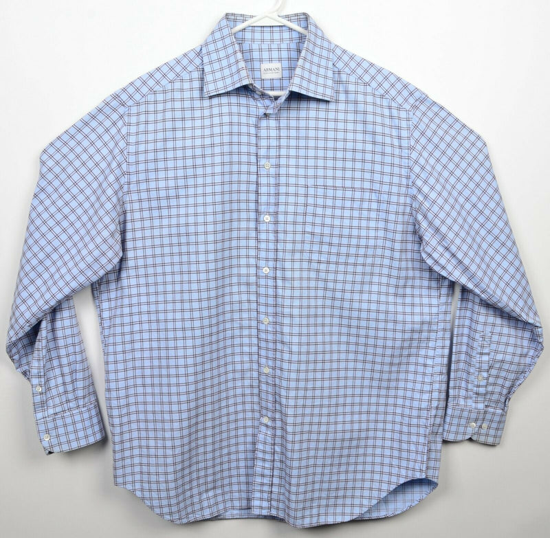 Armani Collezioni Men 17/43 (XL) Light Blue Maroon Red Plaid Button-Front Shirt