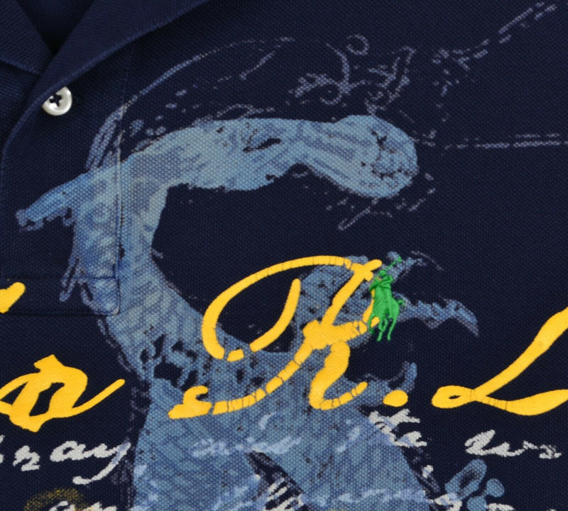 Polo Ralph Lauren Men's XL Dragon Navy Blue Paint Print Graphic Pony Polo Shirt