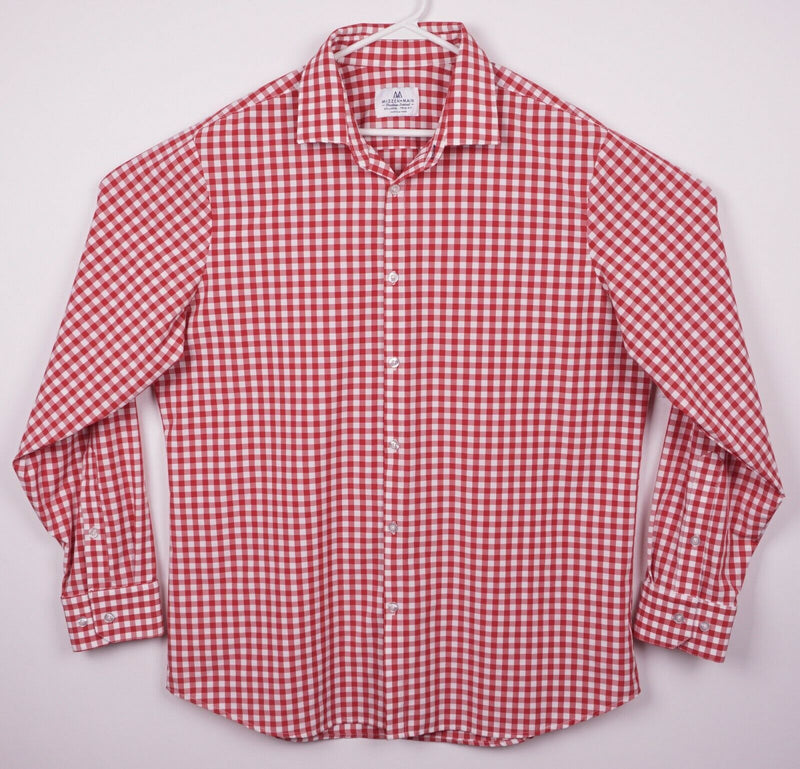 Mizzen+Main Men's 2XL Trim Red White Gingham Check USA Performance Dress Shirt