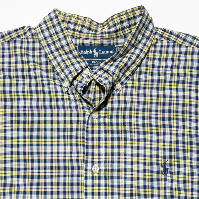 Polo Ralph Lauren Blake Shirt XL Mens Short Sleeve Blue Yellow Plaid Button-Down