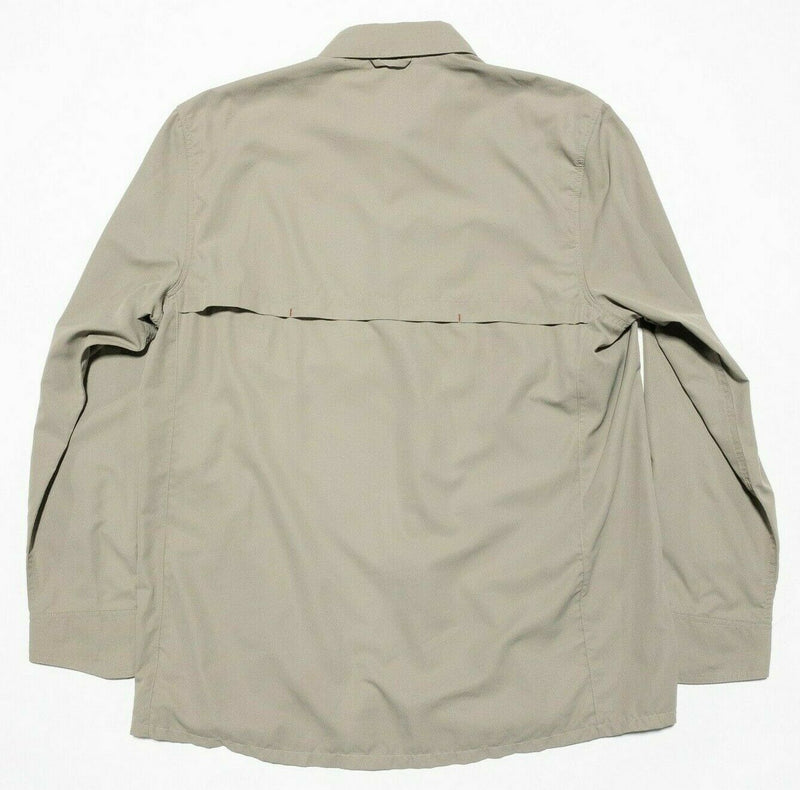 Simms Fishing Vented Button-Front Shirt Wicking Solid Khaki Brown Men's Large