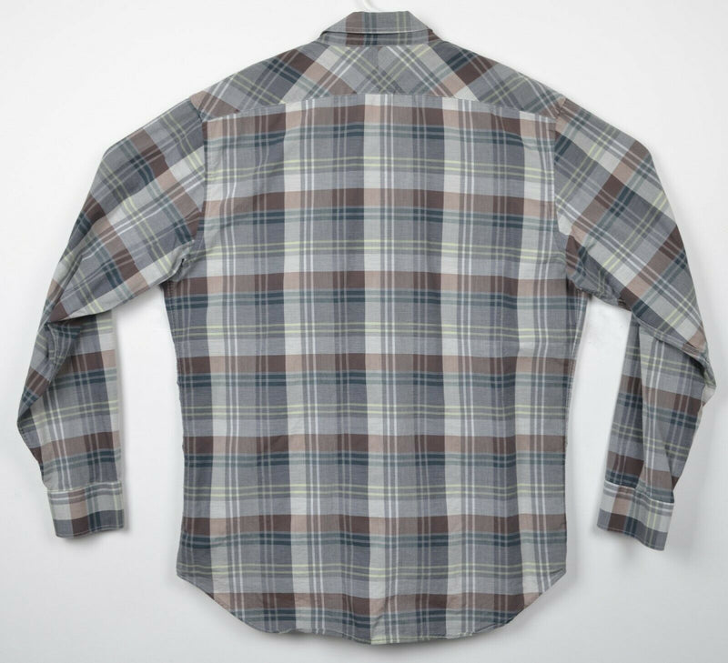 Billy Reid Men's XL Standard Cut Gray Tartan Plaid Button-Front Shirt