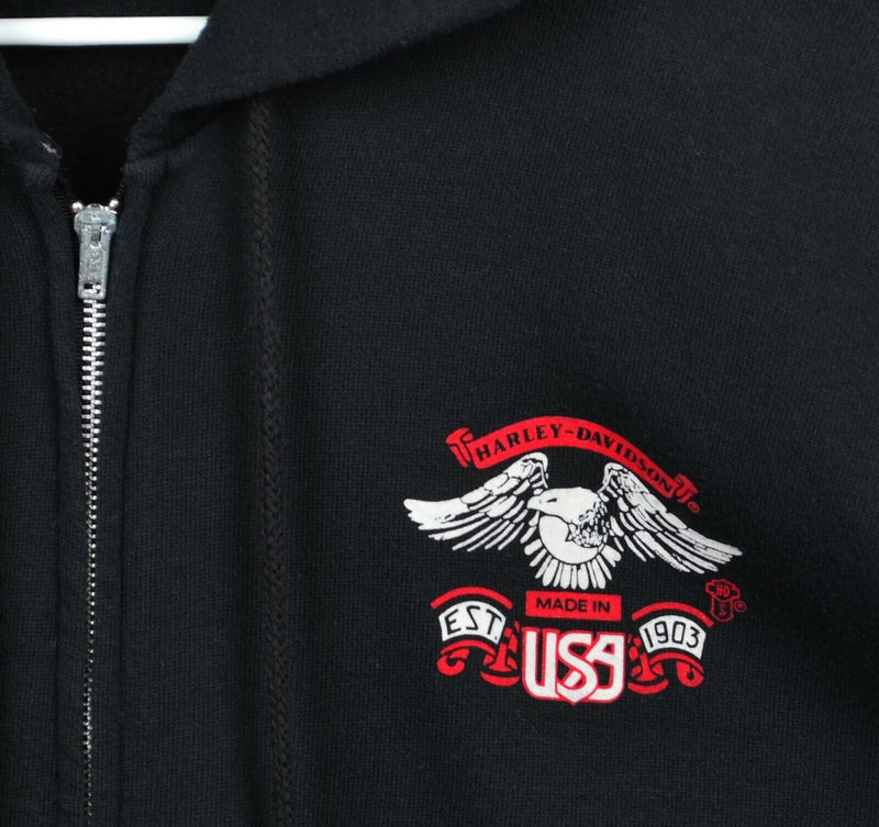 Vintage 80s Harley-Davidson Men's XL Black Eagle Made in USA Full Zip Hoodie