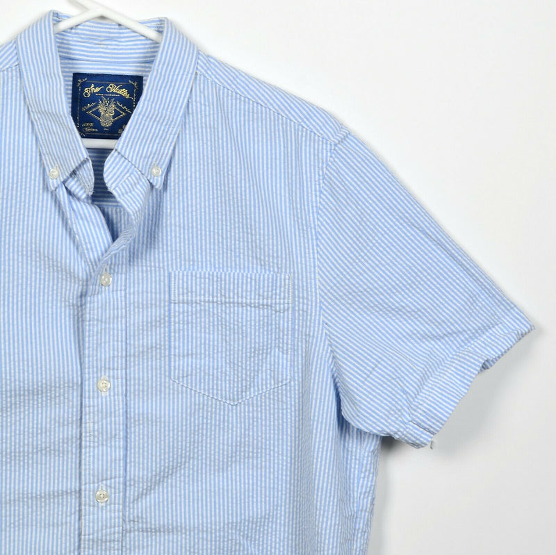 The Nutter Chubbies Men's Small Seersucker Blue White Striped Button-Down Shirt