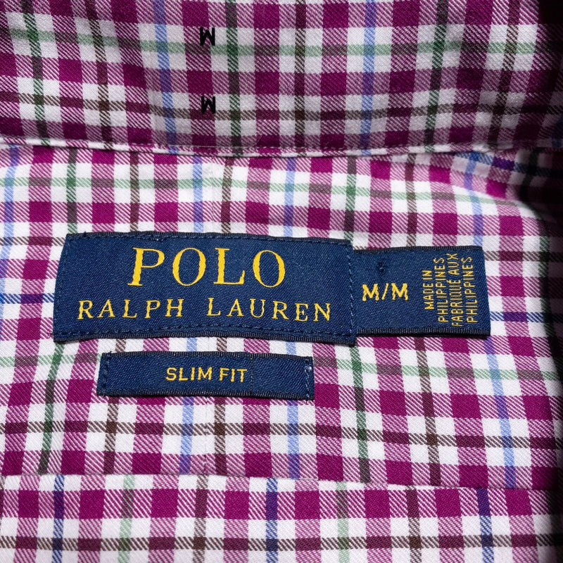 Polo Ralph Lauren Shirt Men's Medium Slim Fit Button-Up Pink/Purple Plaid Check