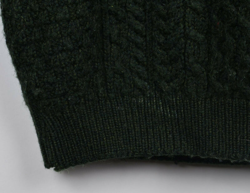 Carraig Donn Women's Large? 100% Merino Wool Irish Fisherman Green Aran Sweater