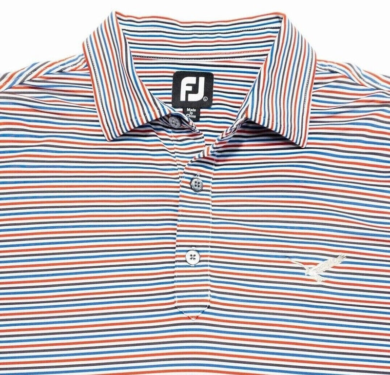 FootJoy Golf Shirt Large Men's Polo Red Blue Striped Wicking Performance Stretch