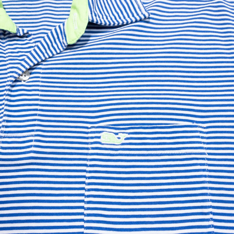 Vineyard Vines Polo Medium Men's Shirt Blue Striped Neon Accent Whale Preppy