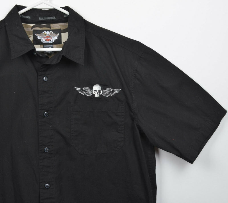 Harley-Davidson Men's Large Winged Skull Willie G Biker Garage Mechanic Shirt