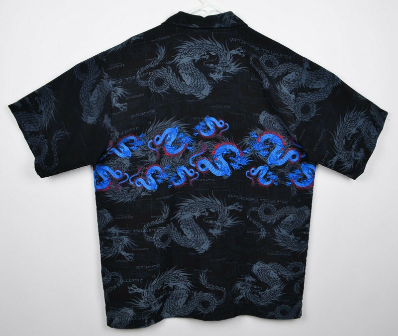 ODO Men's Sz XL 100% Polyester Blue Black Dragon Camp Y2K Shirt