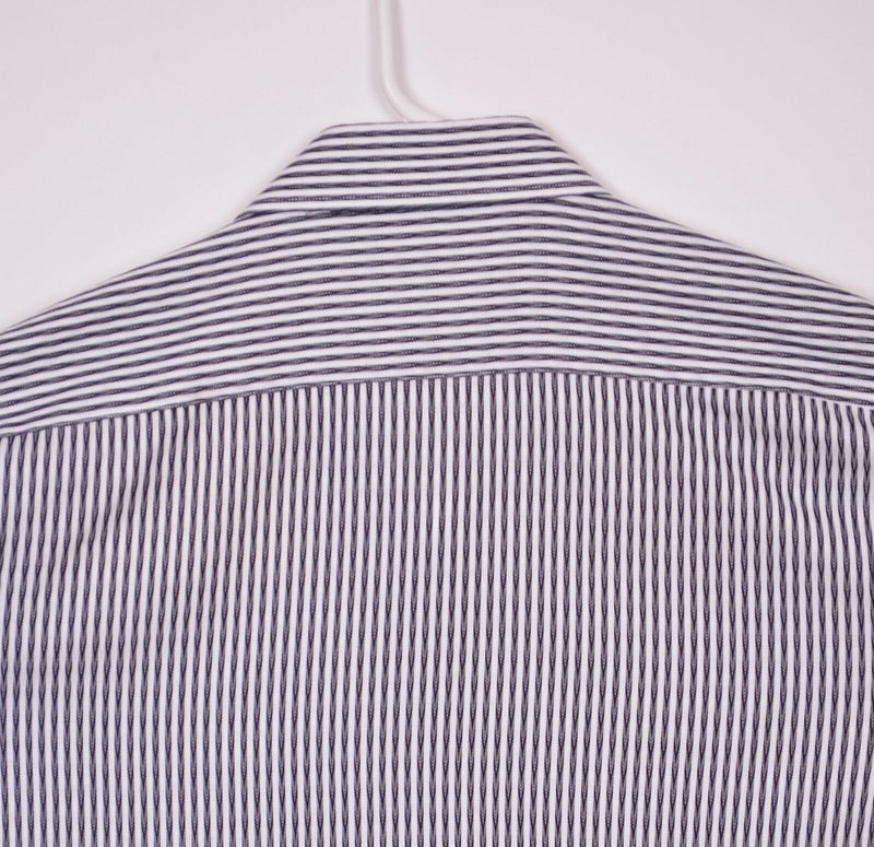 Robert Graham Men's 17.5/44 Flip Cuff Dress Shirt Black White Striped Shirt