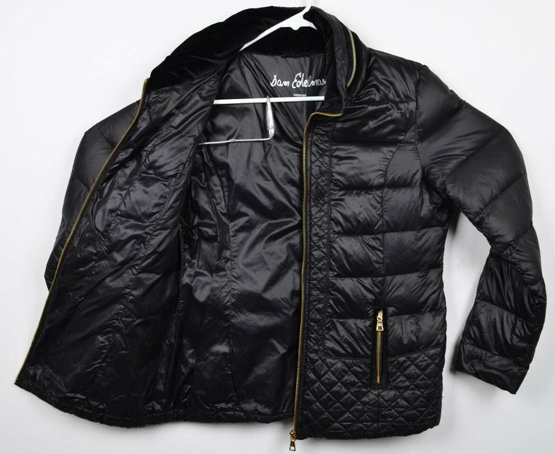 Sam Edelman Women's Down Puffer Black Gold Full Zip Hooded Jacket