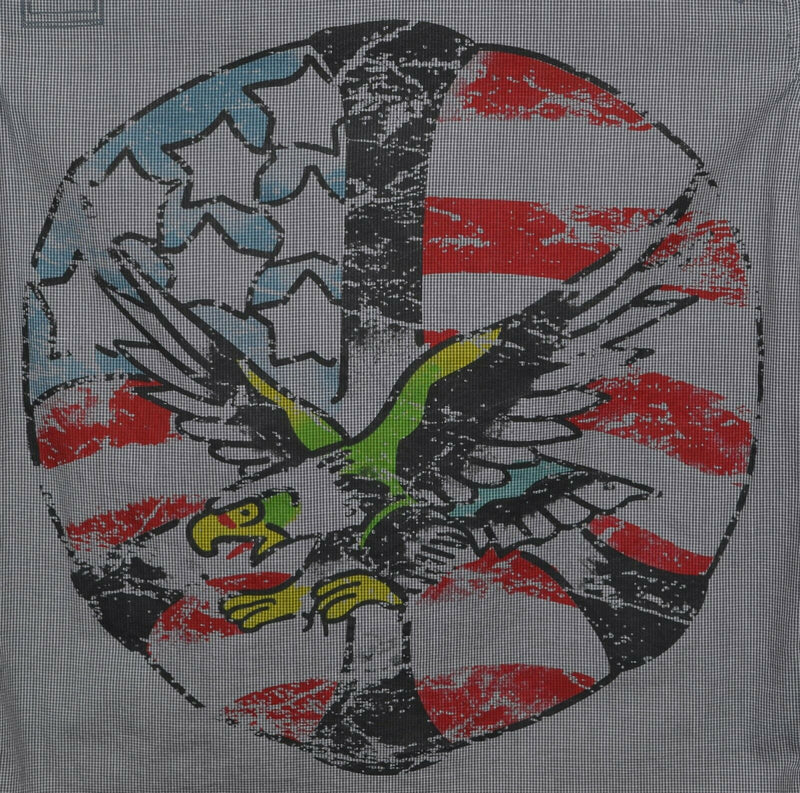 Ed Hardy Men's Sz Small Eagle Peace Sign Flag Pearl Snap Military Gray Shirt